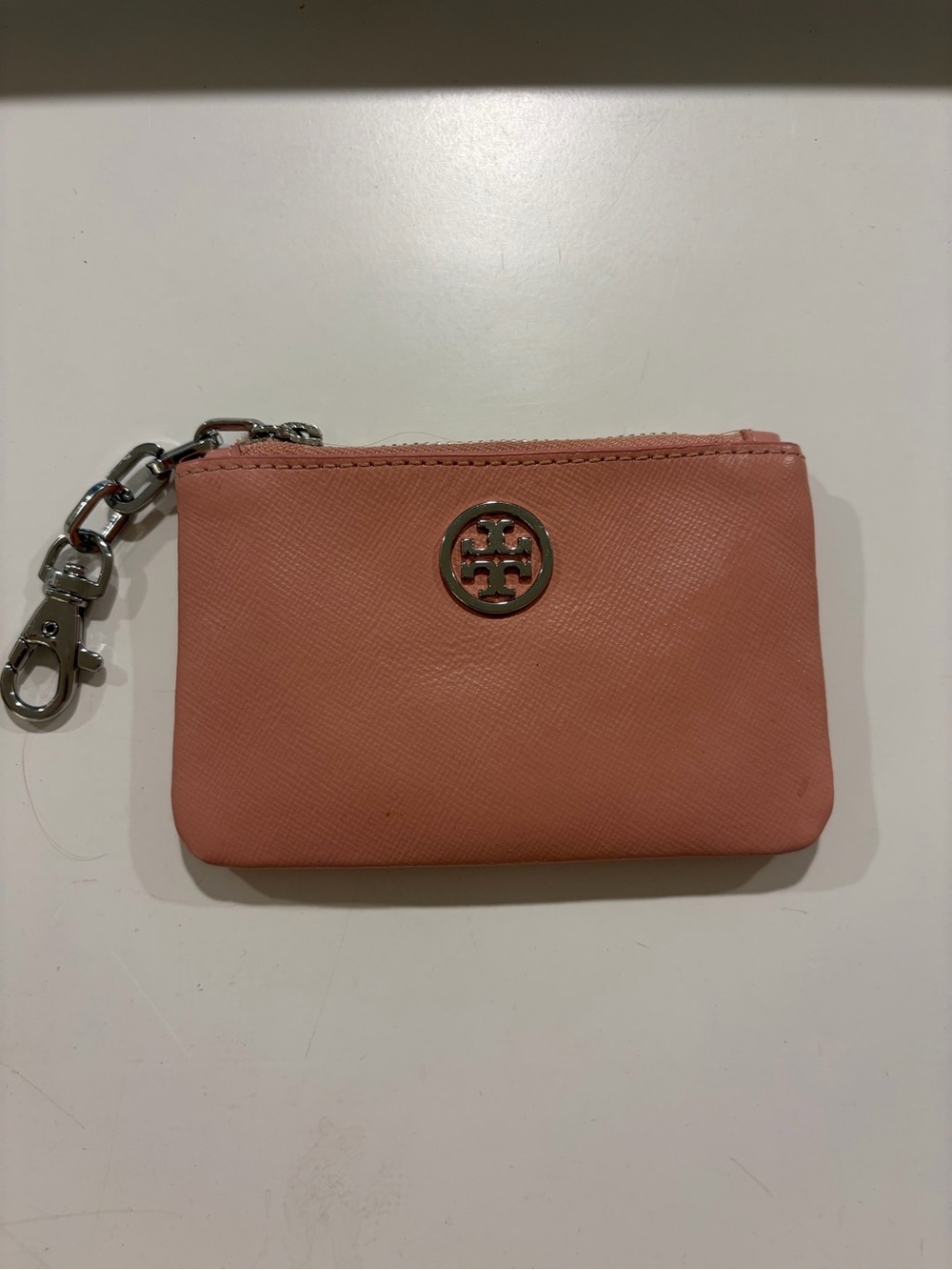 Tory Burch Coral Pink Leather Key Clip Pouch